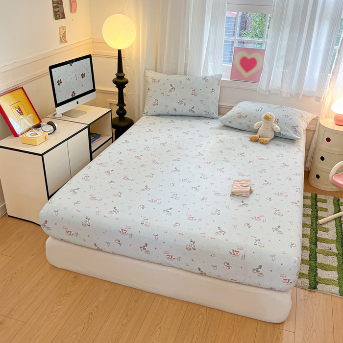 91家纺网 家纺一手货源 找家纺 博雅 2025新款全棉A类双层纱床笠 晚安猫