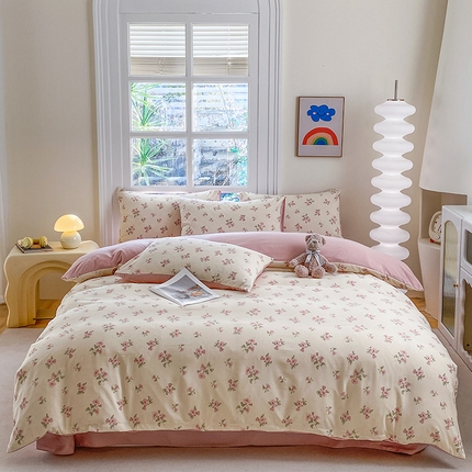 91家纺网 家纺一手货源 找家纺 富缦庭2025新款A类针织双层纱四件套万花朵