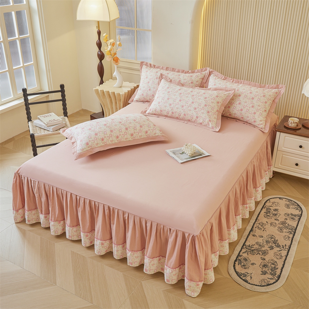 91家纺网 家纺一手货源 找家纺 缦彩 【加微信送买家秀】2025年纯棉母婴级双层纱双拼公主风床裙 怦然心动