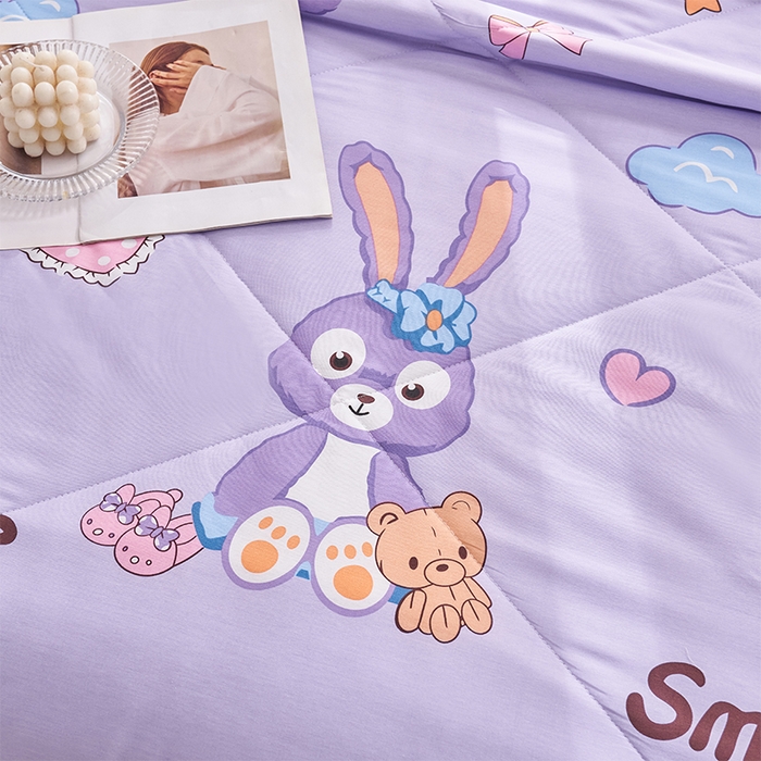 91家纺网 家纺一手货源 找家纺 羽梦家纺2025新款新疆棉花全棉夏凉被 可爱兔 紫