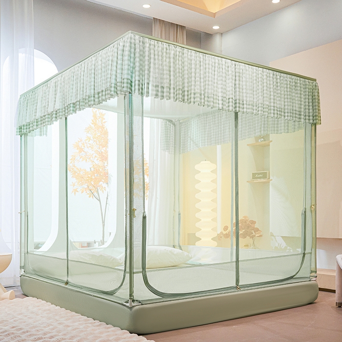 91家纺网 家纺一手货源 找家纺 青竹苑2025新款花边款床笠底防摔坐床蚊帐-格格巫 格格巫-瓦松绿