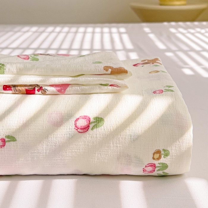 91家纺网 家纺一手货源 找家纺 纽缦家纺 2025新款云感提花双层纱床单 蜜糖之恋