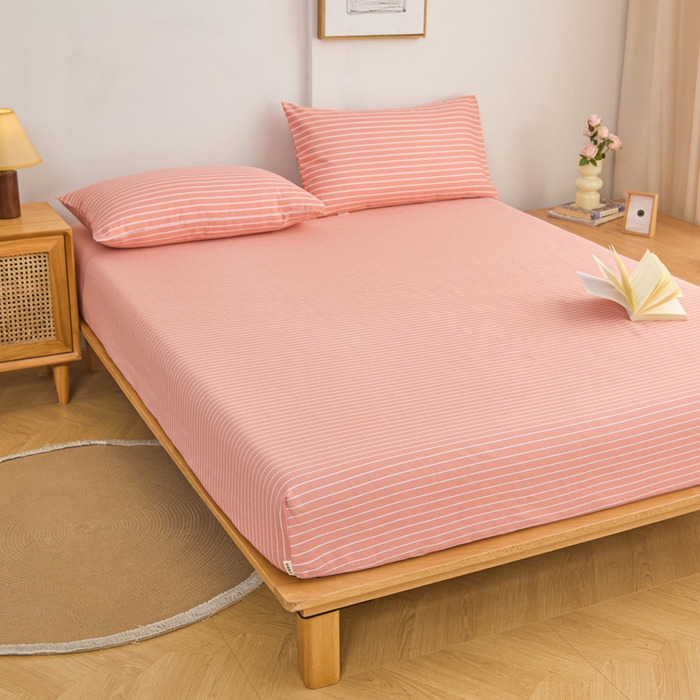 91家纺网 家纺一手货源 找家纺 首爱2025新款原棉老粗布床笠支持特殊规格定制 常年不断货 大批量供应  条纹粉