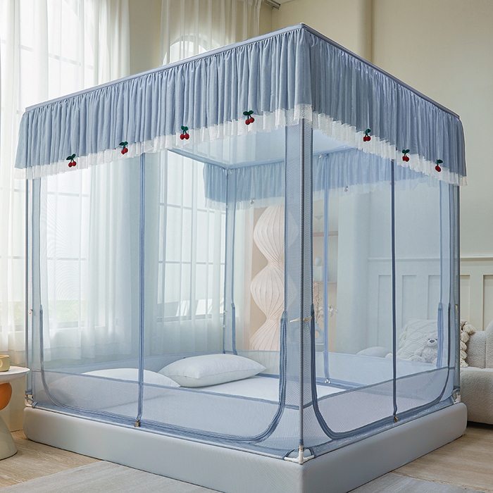 91家纺网 家纺一手货源 找家纺 （总）青竹苑2025新款花边款床笠底防摔坐床蚊帐-樱桃