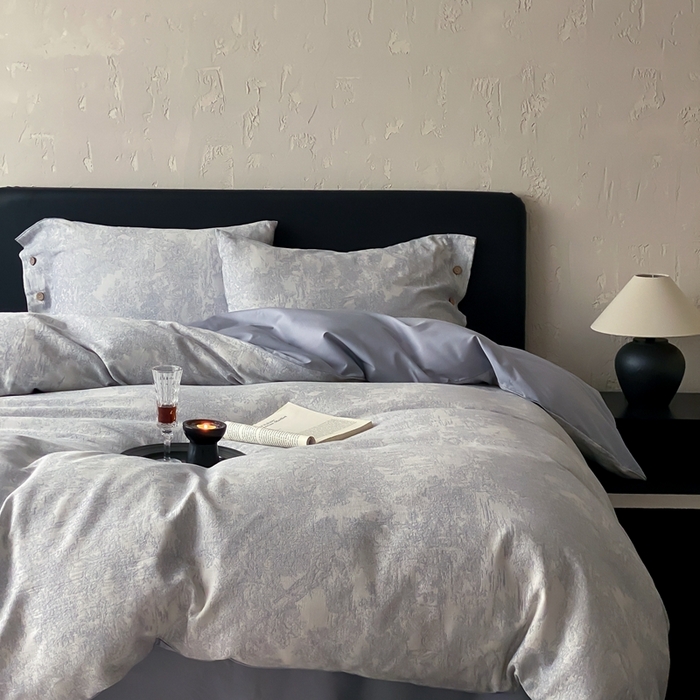 91家纺网 家纺一手货源 找家纺 旷野 2025新款全棉色织提花四件套 雾凇-蓝