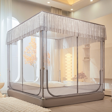 91家纺网 家纺一手货源 找家纺 青竹苑2025新款花边款床笠底防摔坐床蚊帐-格格巫 格格巫-棕咖