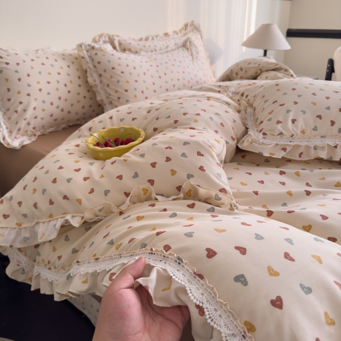 91家纺网 家纺一手货源 找家纺 可思家纺2025新款可思-韩版双层纱四件套 可可心