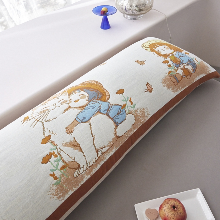 91家纺网 家纺一手货源 找家纺 爱港家纺 2025新款全棉纱布长枕套，双人 单人 情侣款纯棉枕套 萌宠宝贝