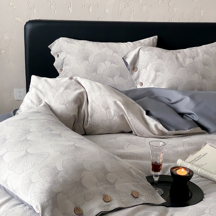 91家纺网 家纺一手货源 找家纺 旷野 2025新款全棉色织提花四件套 银杏-灰