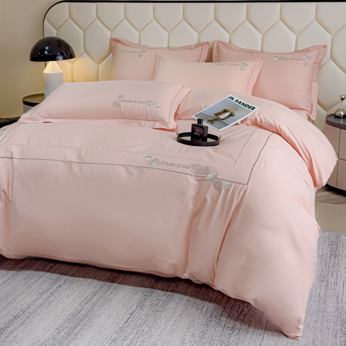 91家纺网 家纺一手货源 找家纺 U品汇  2025新款纯棉全棉长绒棉刺绣绣花高端礼盒四件套-叶夕 花晨叶夕-藕荷色