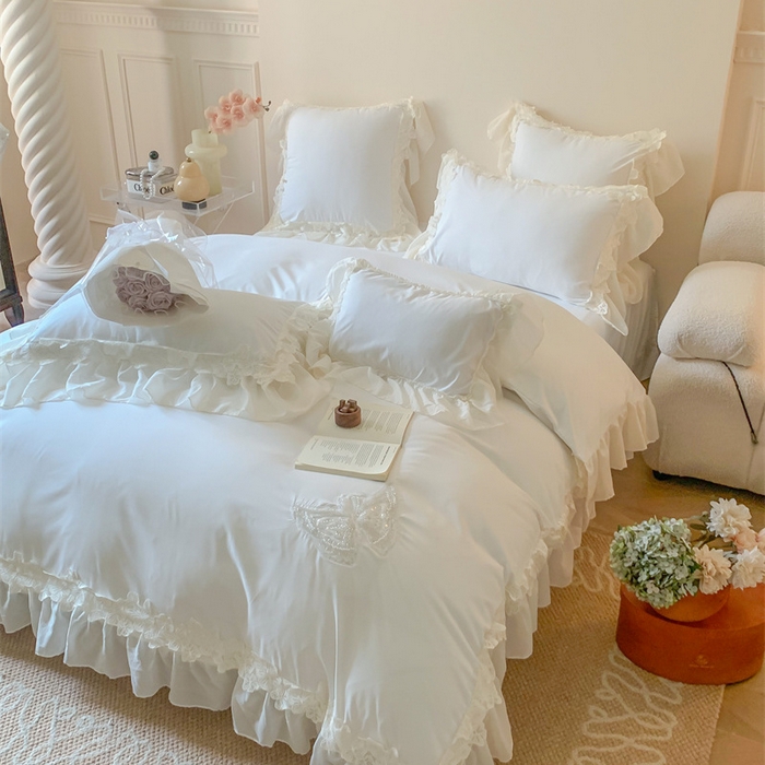 91家纺网 家纺一手货源 找家纺 吾欢心2025新款糯小棉立体蝴蝶花边套件-蝶恋花系列 蝶恋花白