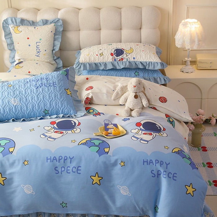 91家纺网 家纺一手货源 找家纺 美达家纺2025新款全棉蕾丝边单床盖四件套 太空卫士