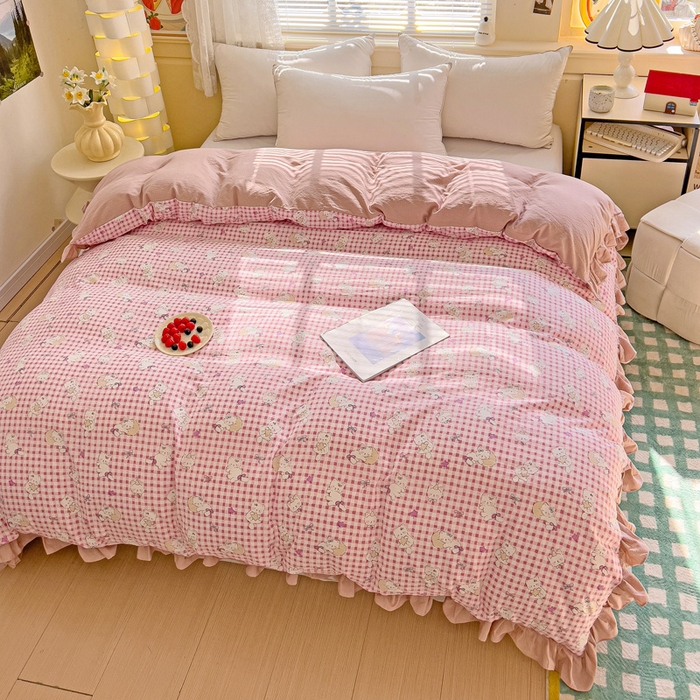 91家纺网 家纺一手货源 找家纺 纽缦家纺 2025新款云感提花双层纱韩版被套 猫猫晚宴