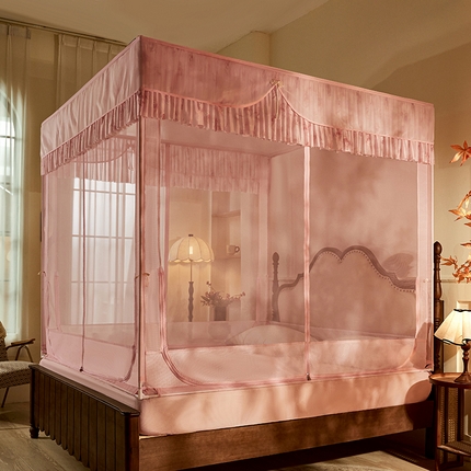 青竹苑2025新款花边款床笠底防摔坐床蚊帐-雅致 雅致-樱花粉