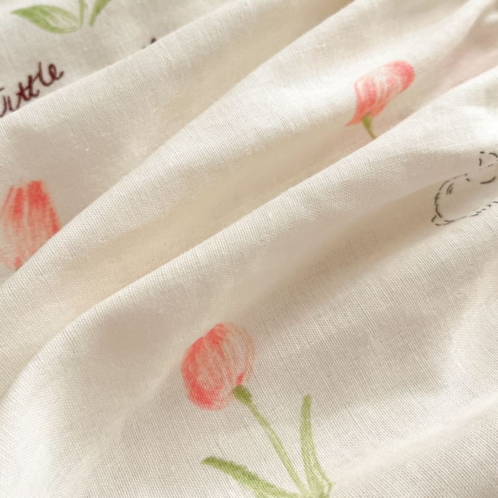 91家纺网 家纺一手货源 找家纺 博雅 2025新款全棉A类双层纱床笠 花园萌兔