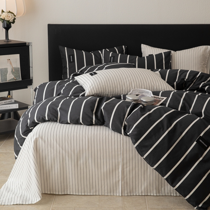 91家纺网 家纺一手货源 找家纺 简宜家居（朝初家纺） 2025新款简约纯棉四件套 暗影黑