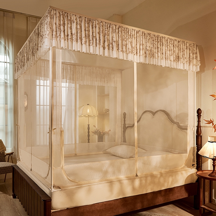 91家纺网 家纺一手货源 找家纺 青竹苑2025新款花边款床笠底防摔坐床蚊帐-伊甸园 伊甸园-米杏