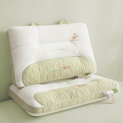 91家纺网 家纺一手货源 找家纺 2025新款懒睡喵-情侣护颈枕 枕头枕芯 果绿喵中枕/只48*74cm