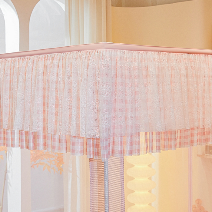 91家纺网 家纺一手货源 找家纺 青竹苑2025新款花边款床笠底防摔坐床蚊帐-格格巫 格格巫-樱花粉