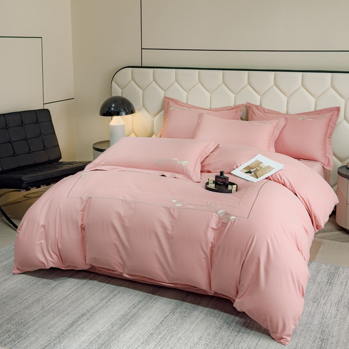 91家纺网 家纺一手货源 找家纺 U品汇  2025新款纯棉全棉长绒棉刺绣绣花高端礼盒四件套-叶夕 花晨叶夕-豆沙