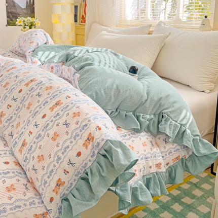 纽缦家纺 2025新款云感提花双层纱韩版被套 他和她的兔