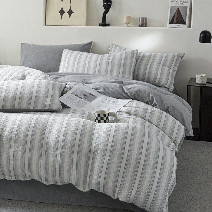 91家纺网 家纺一手货源 找家纺 （总）AB家纺 2025新款三层款皱皱纱条纹四件套