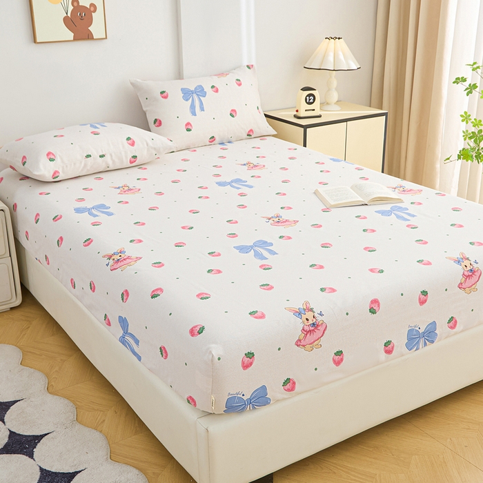 91家纺网 家纺一手货源 找家纺 首爱2025新款原棉老粗布床笠支持特殊规格定制 常年不断货 大批量供应  草莓小兔