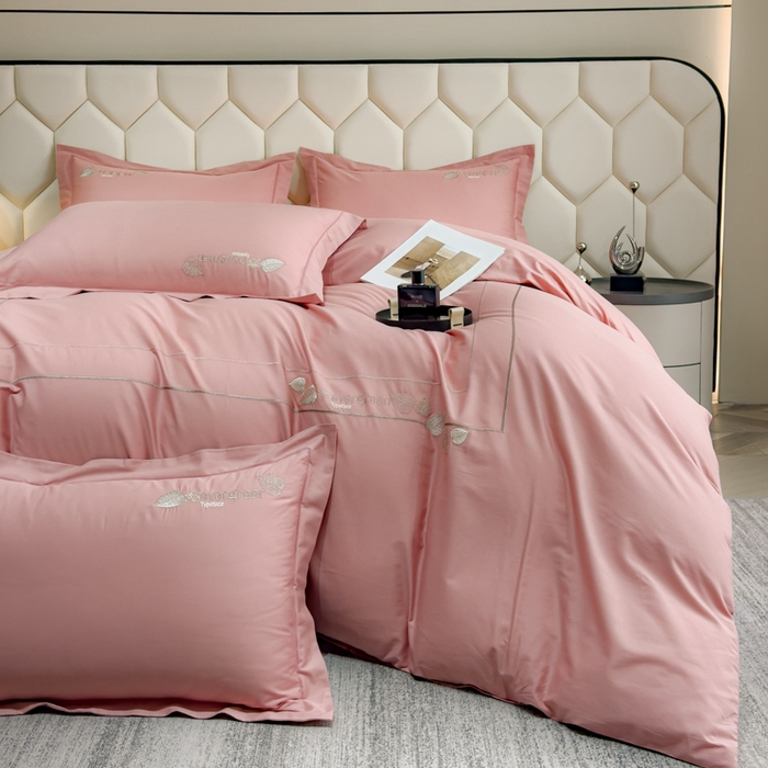 91家纺网 家纺一手货源 找家纺 U品汇  2025新款纯棉全棉长绒棉刺绣绣花高端礼盒四件套-叶夕 花晨叶夕-豆沙