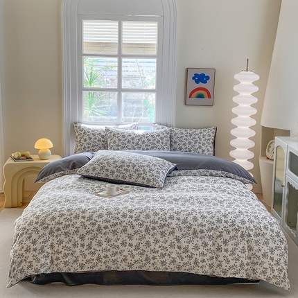 91家纺网 家纺一手货源 找家纺 富缦庭2025新款A类针织双层纱四件套暗香灰