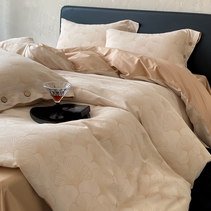 91家纺网 家纺一手货源 找家纺 旷野 2025新款全棉色织提花四件套 银杏-奶咖