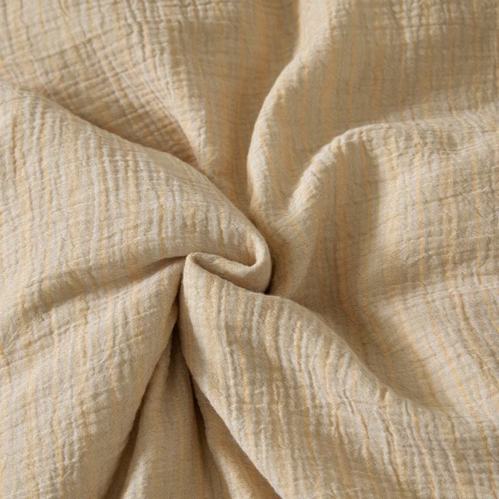 91家纺网 家纺一手货源 找家纺 AB家纺 2025新款三层款皱皱纱条纹四件套 小半-桔黄