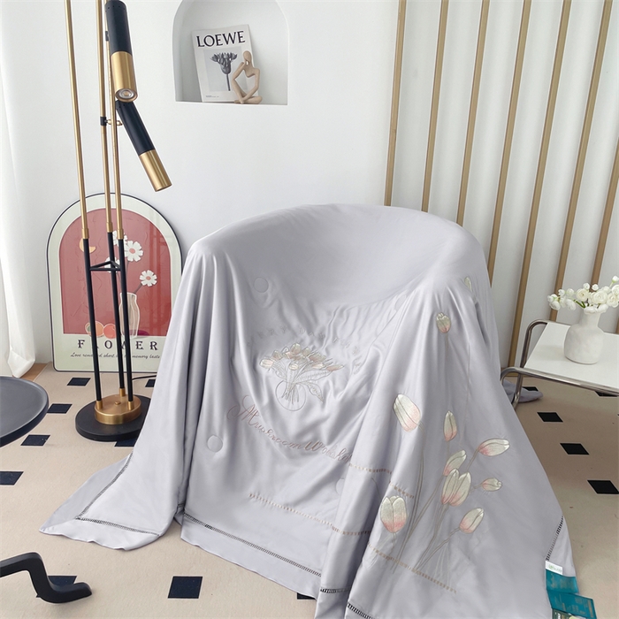 91家纺网 家纺一手货源 找家纺 优姿家纺 2025新款60S莱赛尔绣花镂空夏被2 灰色