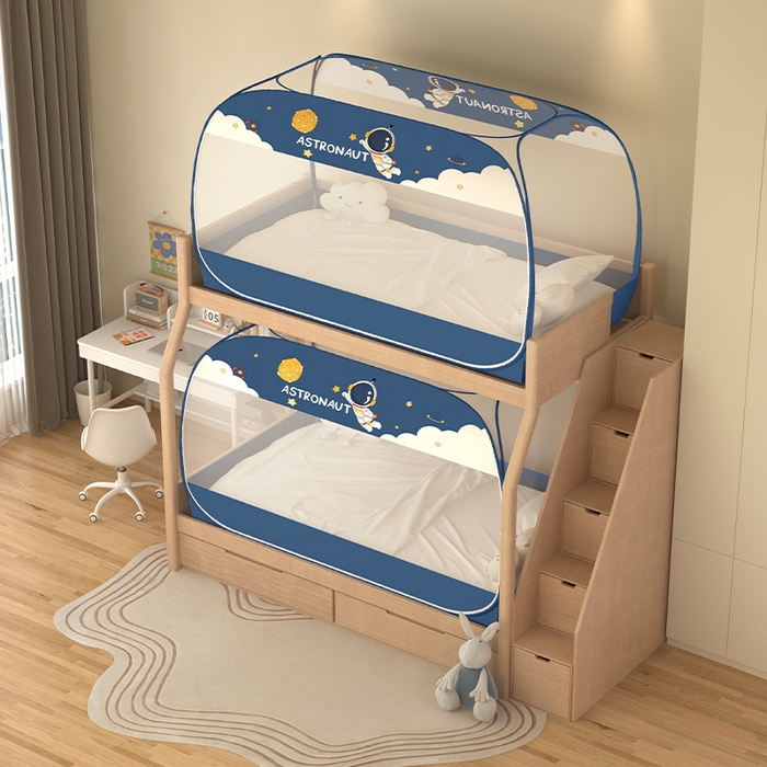 91家纺网 家纺一手货源 找家纺 青竹苑2025新款大顶学生蒙古包子母床魔术蚊帐 宇航员