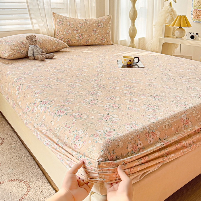 91家纺网 家纺一手货源 找家纺 纽缦家纺 2025新款云感提花双层纱床笠 爱如星辰