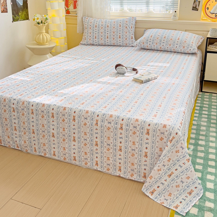 91家纺网 家纺一手货源 找家纺 纽缦家纺 2025新款云感提花双层纱床单 他和她的兔