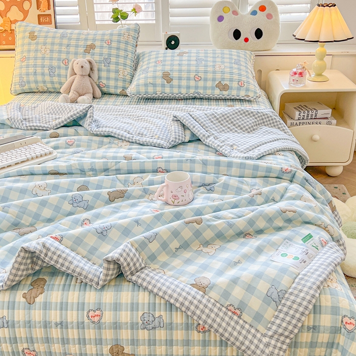 91家纺网 家纺一手货源 找家纺 雅萱家纺  2025新款全棉夏被套件 快乐狗