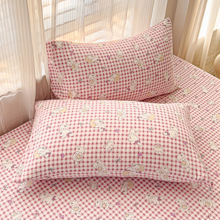 91家纺网 家纺一手货源 找家纺 纽缦家纺 2025新款云感提花双层纱床笠 猫猫晚宴