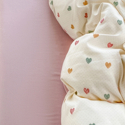 富缦庭2025新款A类针织双层纱四件套恬淡爱心