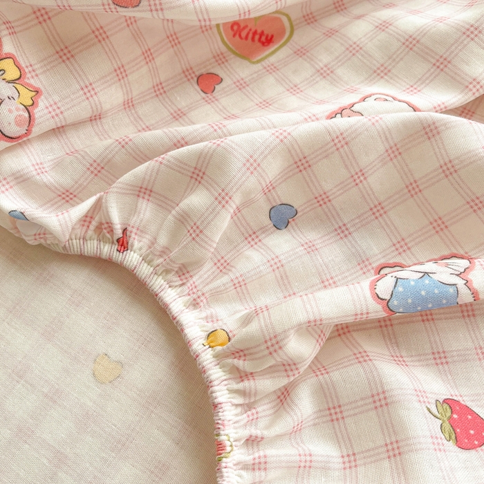 91家纺网 家纺一手货源 找家纺 博雅 2025新款全棉A类双层纱床笠 趣多猫