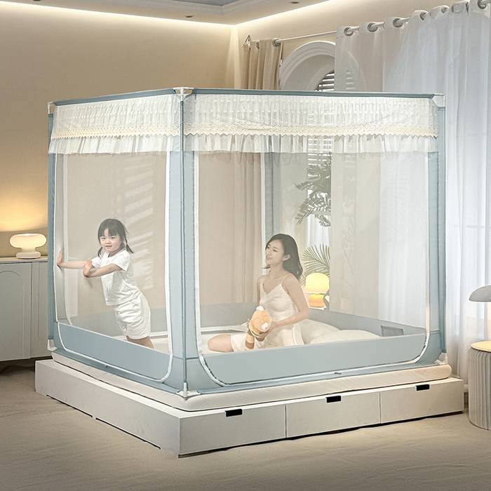 91家纺网 家纺一手货源 找家纺 （总）青竹苑2025新款花边款床笠底防摔坐床蚊帐-铃兰花开