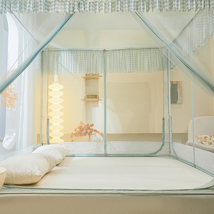 91家纺网 家纺一手货源 找家纺 青竹苑2025新款花边款床笠底防摔坐床蚊帐-格格巫 格格巫-瓦松绿