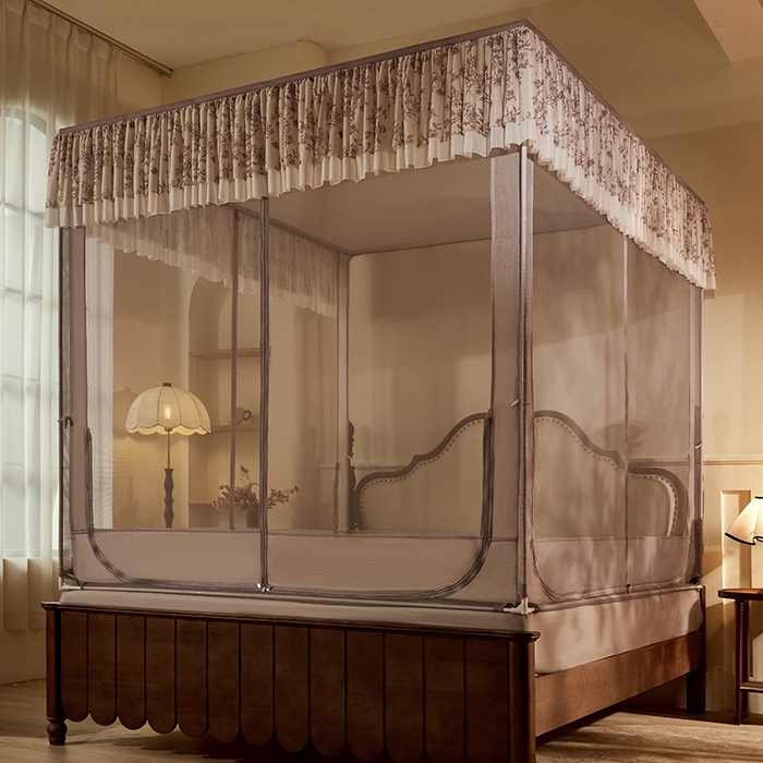 91家纺网 家纺一手货源 找家纺 青竹苑2025新款花边款床笠底防摔坐床蚊帐-伊甸园 伊甸园-棕咖