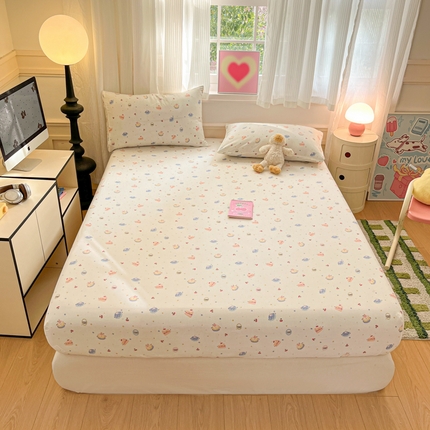 91家纺网 家纺一手货源 找家纺 博雅 2025新款全棉A类双层纱床笠 奶油蛋糕