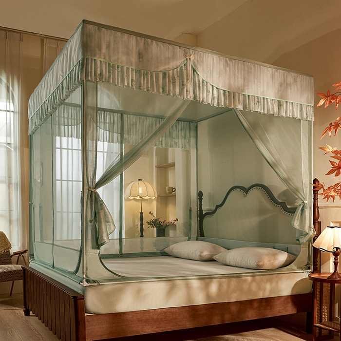 91家纺网 家纺一手货源 找家纺 青竹苑2025新款花边款床笠底防摔坐床蚊帐-雅致 雅致-瓦松绿