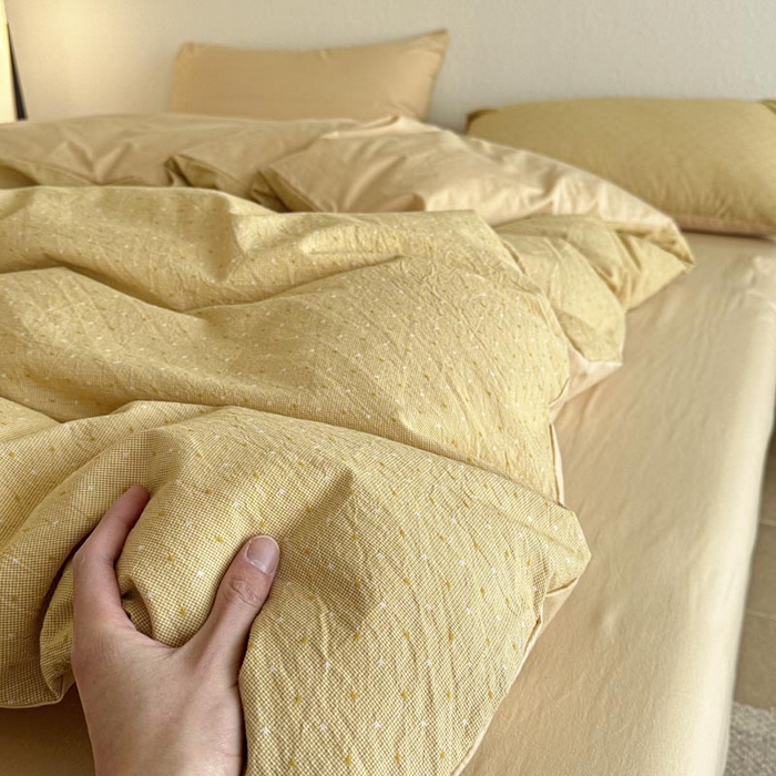 91家纺网 家纺一手货源 找家纺 ab家纺 2025新款小碎花三层纱 波尔卡-黄