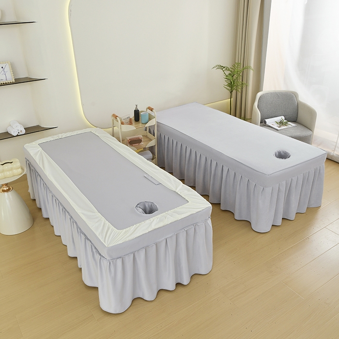 91家纺网 家纺一手货源 找家纺 不打烊家纺 2025新款贡缎绣花熊猫系列美容床罩 绿色拼灰色