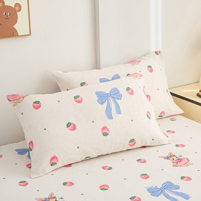 91家纺网 家纺一手货源 找家纺 首爱2025新款原棉老粗布床笠支持特殊规格定制 常年不断货 大批量供应  草莓小兔