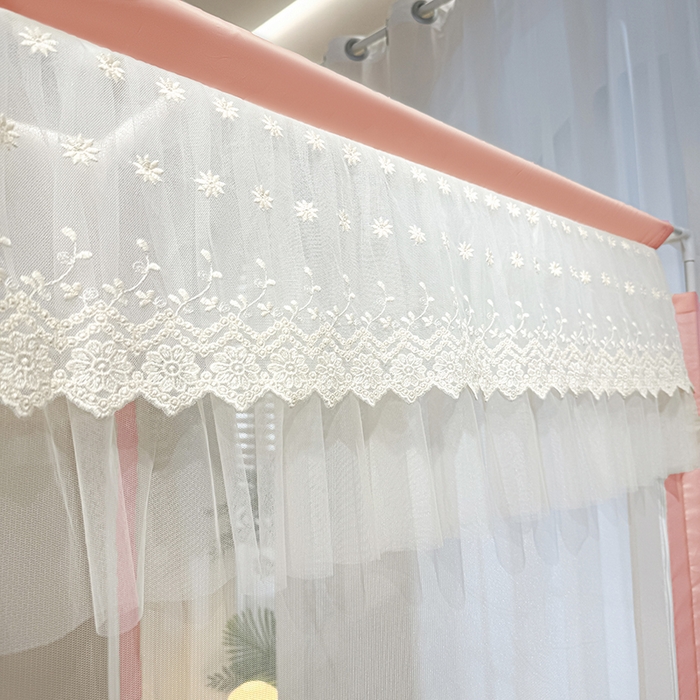 91家纺网 家纺一手货源 找家纺 青竹苑2025新款花边款床笠底防摔坐床蚊帐-铃兰花开 铃兰花开-珊瑚粉