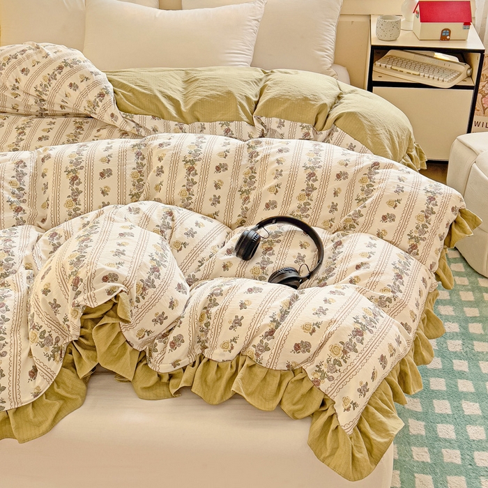 91家纺网 家纺一手货源 找家纺 纽缦家纺 2025新款云感提花双层纱韩版被套 玫瑰哒