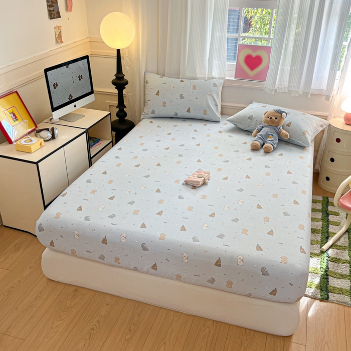 91家纺网 家纺一手货源 找家纺 博雅 2025新款全棉A类双层纱床笠 兔兔蜜语